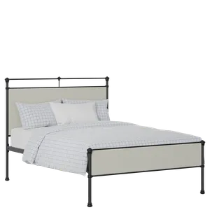 Nancy Slim iron/metal upholstered bed in black with oatmeal fabric - Thumbnail