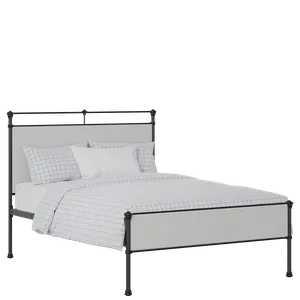 Nancy Slim iron/metal upholstered bed in black with silver fabric - Thumbnail