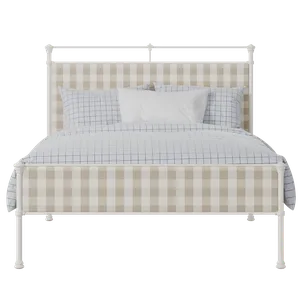 Nancy Slim iron/metal upholstered bed in ivory with grey fabric - Thumbnail