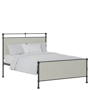 Nancy iron/metal upholstered bed in black with oatmeal fabric - Thumbnail
