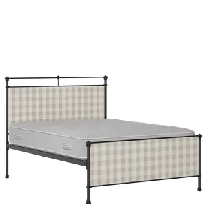 Nancy iron/metal upholstered bed in black with Romo Kemble Putty fabric - Thumbnail