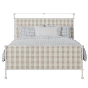 Nancy iron/metal upholstered bed in ivory with grey fabric - Thumbnail