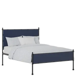 Neville Slim iron/metal upholstered bed in black with blue fabric - Thumbnail