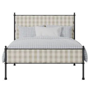 Neville Slim iron/metal upholstered bed in black with Romo Kemble Putty fabric - Thumbnail