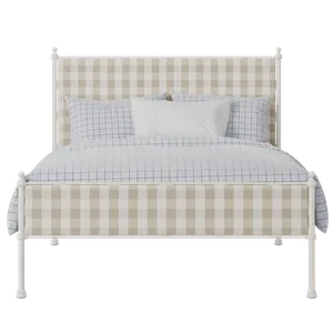 Neville Slim iron/metal upholstered bed in ivory with grey fabric - Thumbnail