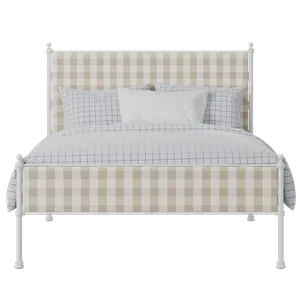 Neville Slim iron/metal upholstered bed in white with grey fabric - Thumbnail