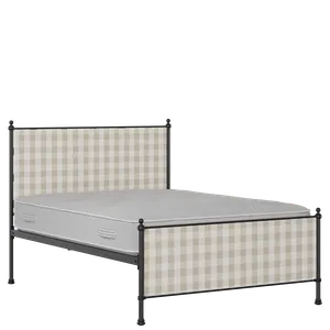 Neville iron/metal upholstered bed in black with Romo Kemble Putty fabric - Thumbnail