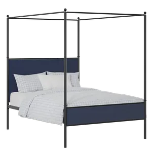Reims Slim iron/metal upholstered bed in black with blue fabric - Thumbnail