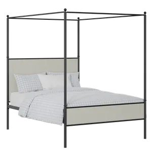 Reims Slim iron/metal upholstered bed in black with oatmeal fabric - Thumbnail