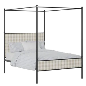 Reims Slim iron/metal upholstered bed in black with Romo Kemble Putty fabric - Thumbnail