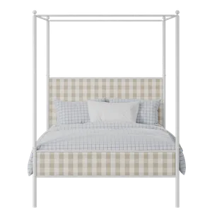 Reims Slim cama de metal en blanco con tela gris - Thumbnail