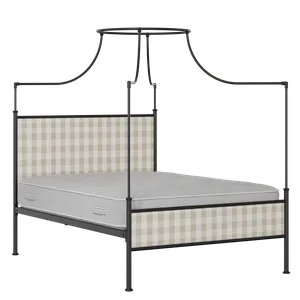 Waterloo Slim iron/metal upholstered bed in black with Romo Kemble Putty fabric - Thumbnail