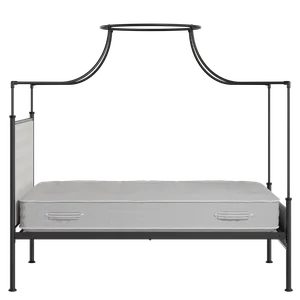 Waterloo Slim iron/metal upholstered bed in black with Romo Kemble Putty fabric - Thumbnail