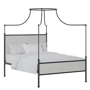 Waterloo Slim iron/metal upholstered bed in black with silver fabric - Thumbnail