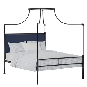 Waterloo Zero iron/metal upholstered bed in black with blue fabric - Thumbnail