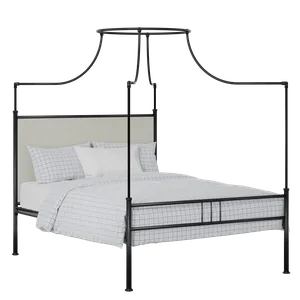 Waterloo Zero iron/metal upholstered bed in black with oatmeal fabric - Thumbnail