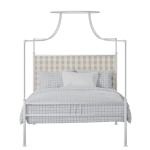 Waterloo Zero iron/metal upholstered bed in white with grey fabric - Thumbnail