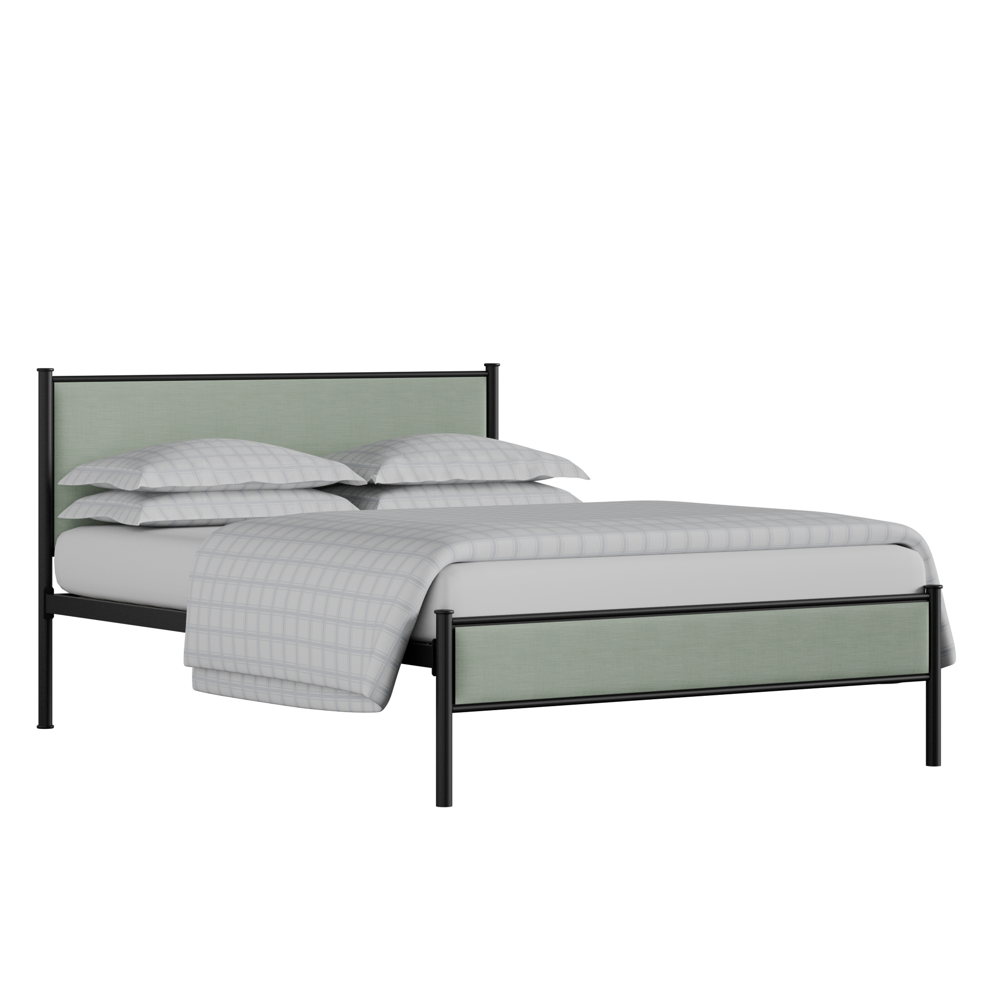 Brest iron/metal upholstered bed in black with duckegg fabric