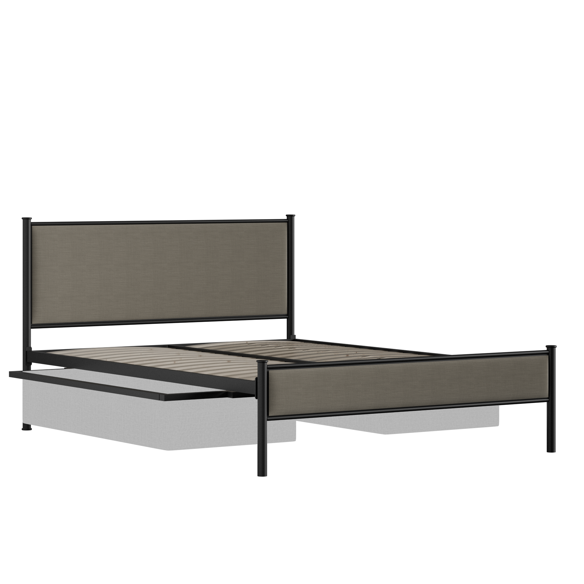 Brest iron/metal upholstered bed in black with drawers