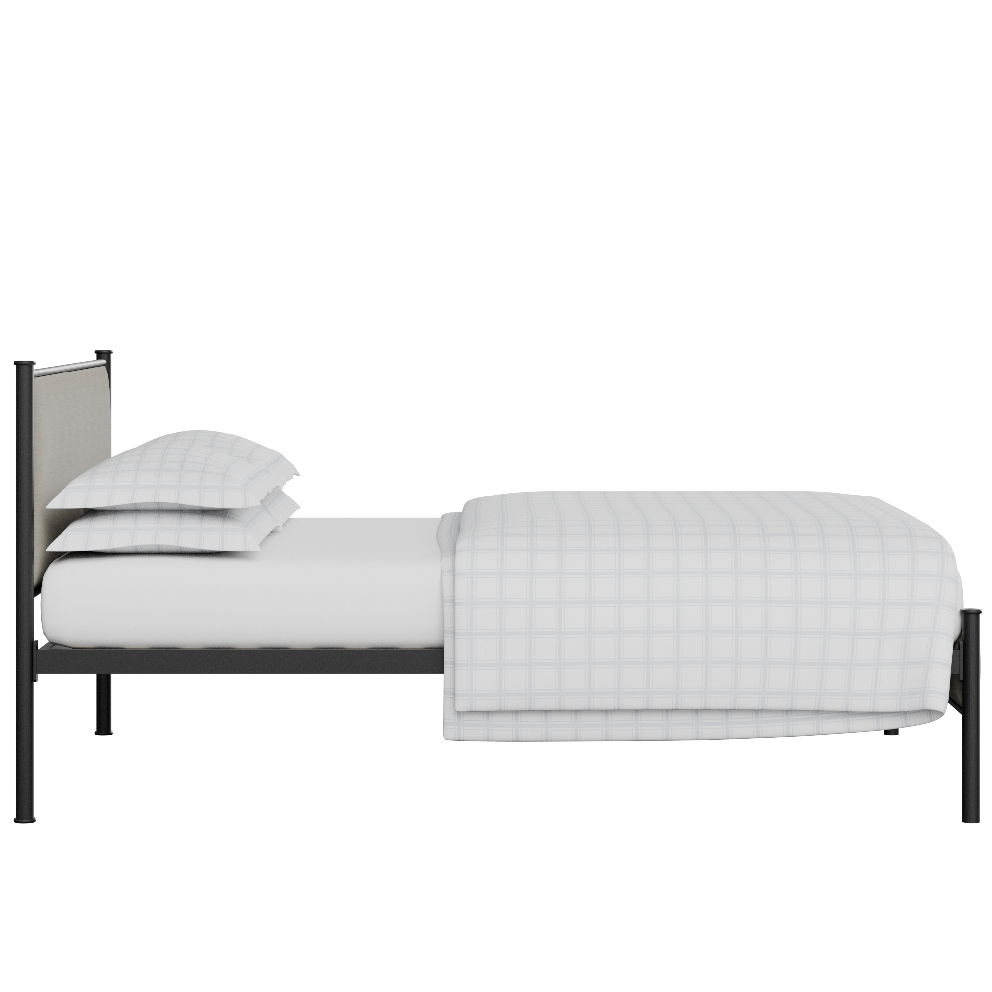 Brest iron/metal upholstered bed in black with grey fabric