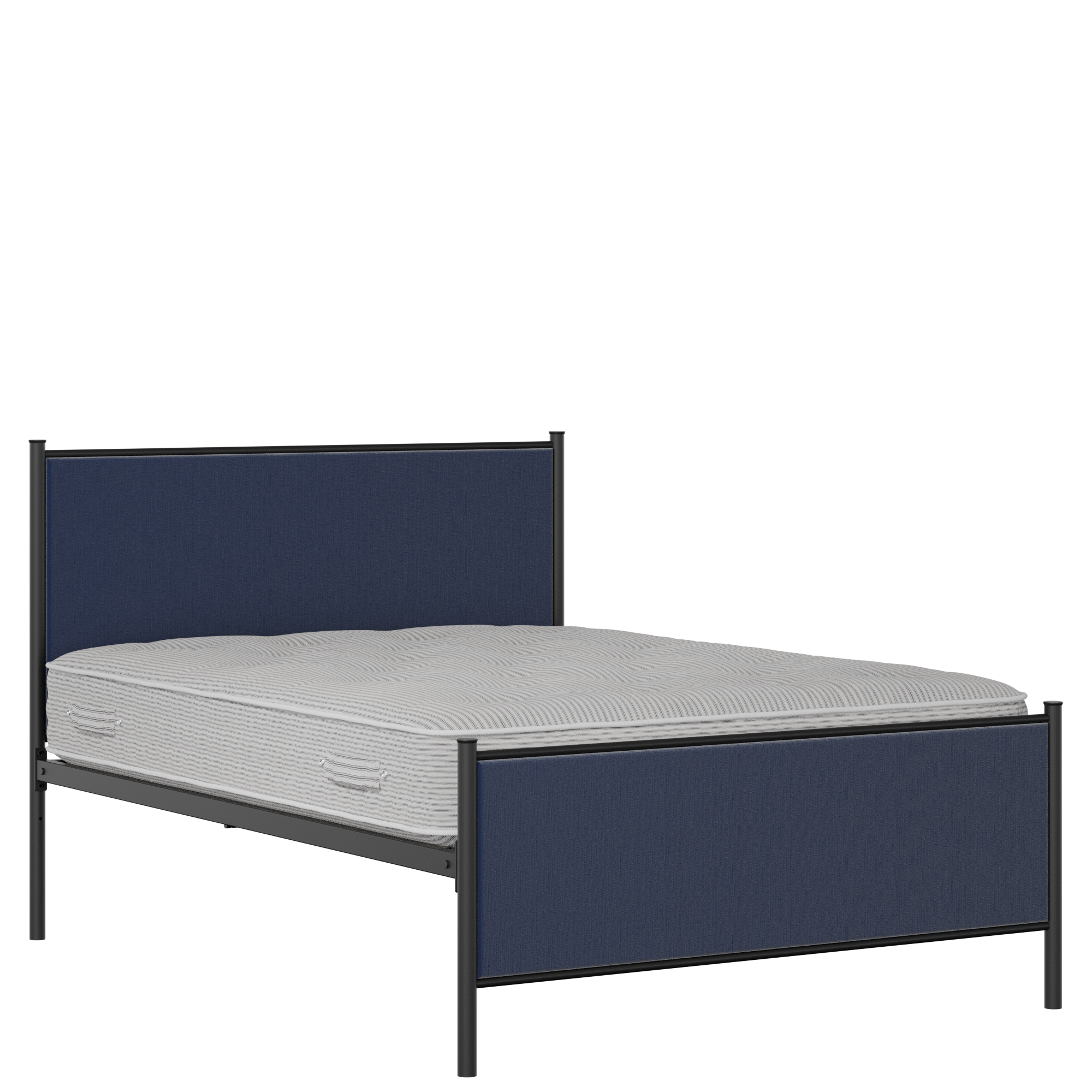 Brest iron/metal upholstered bed in black with blue fabric