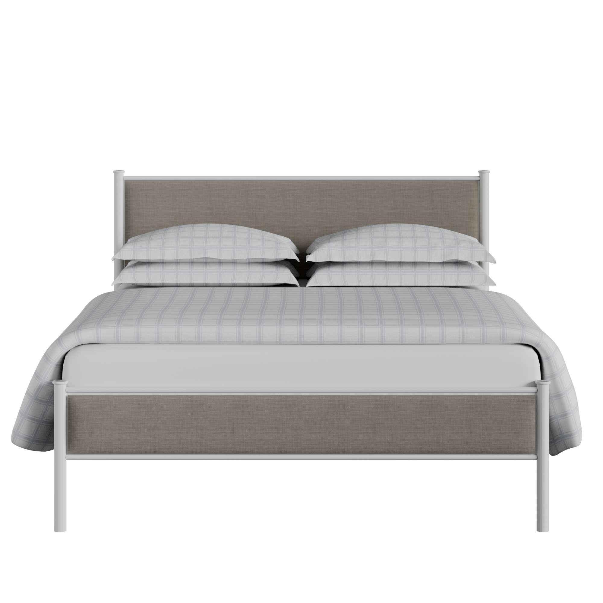 Brest cama de metal en blanco con tela gris