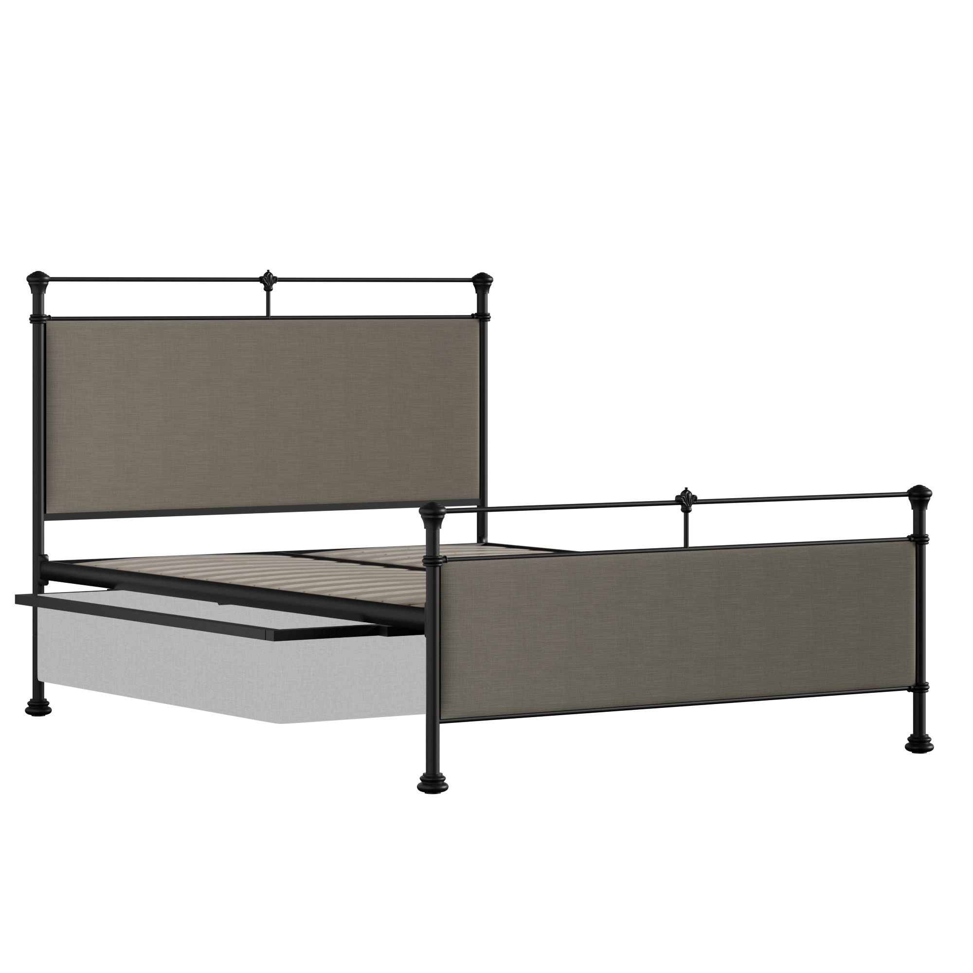 Nancy iron/metal upholstered bed in black with drawers