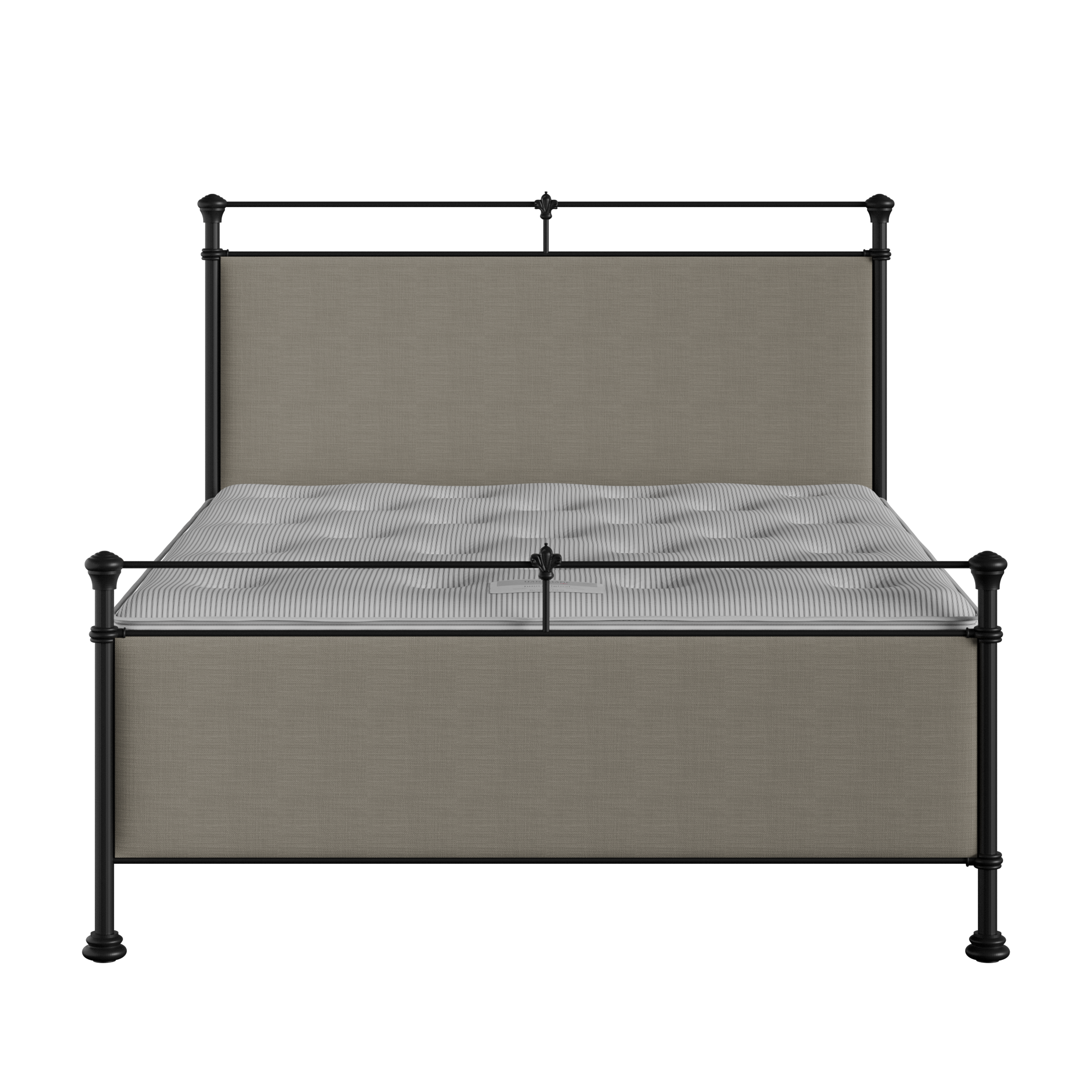 Nancy iron/metal upholstered bed in black with grey fabric