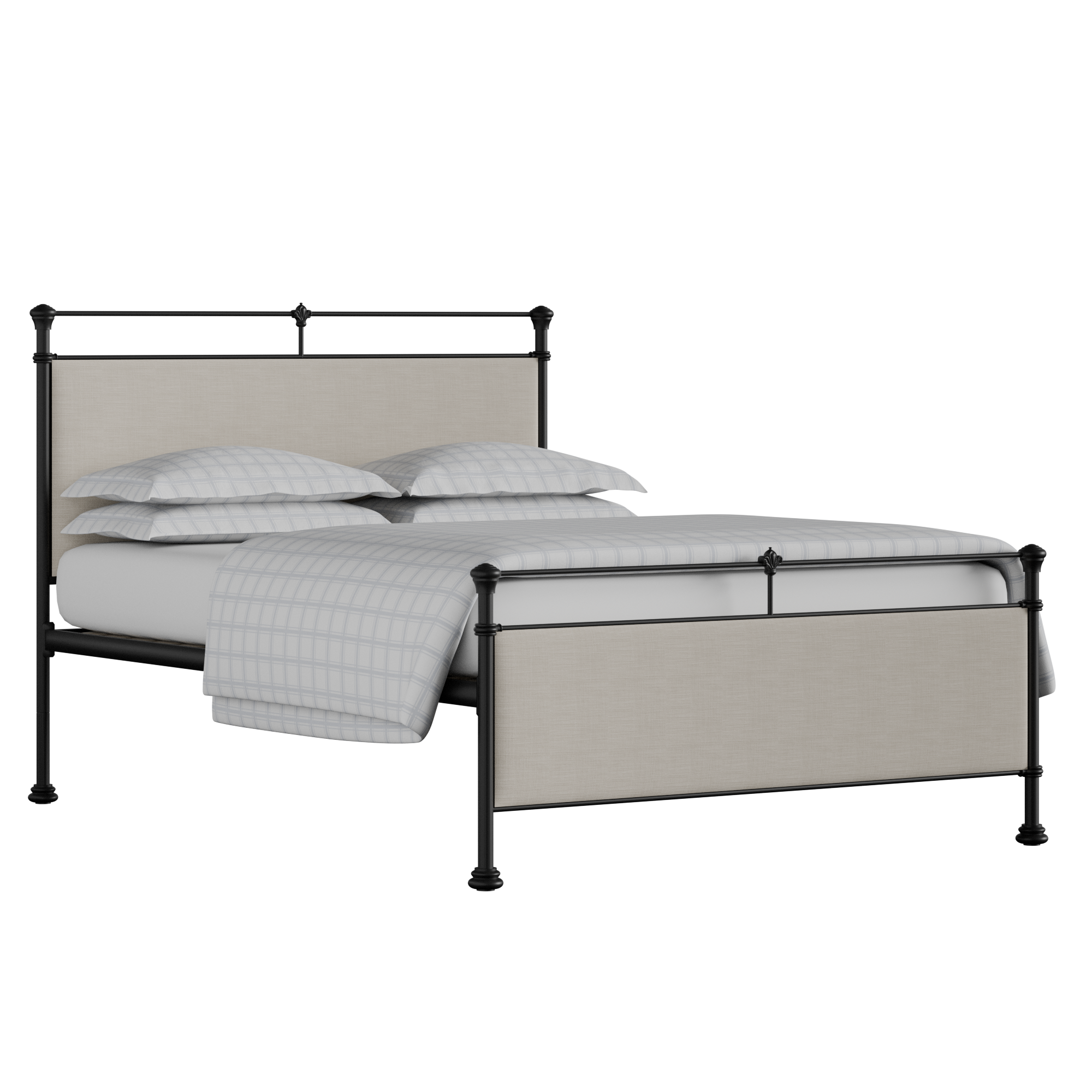 Nancy iron/metal upholstered bed in black with mist fabric