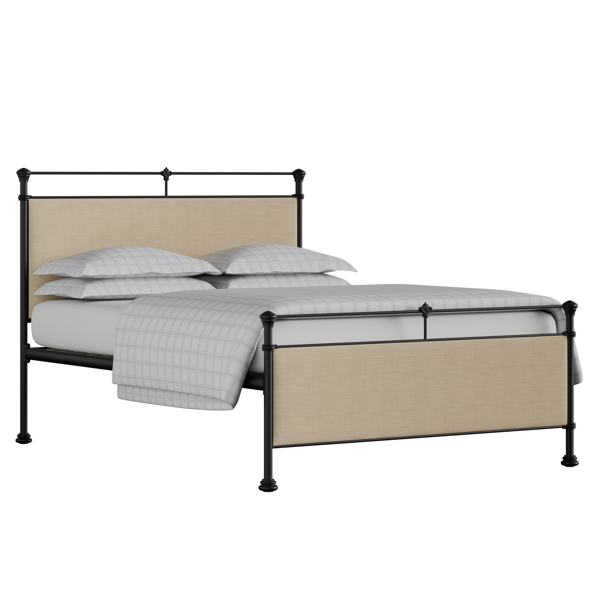 Nancy iron/metal upholstered bed in black with natural fabric