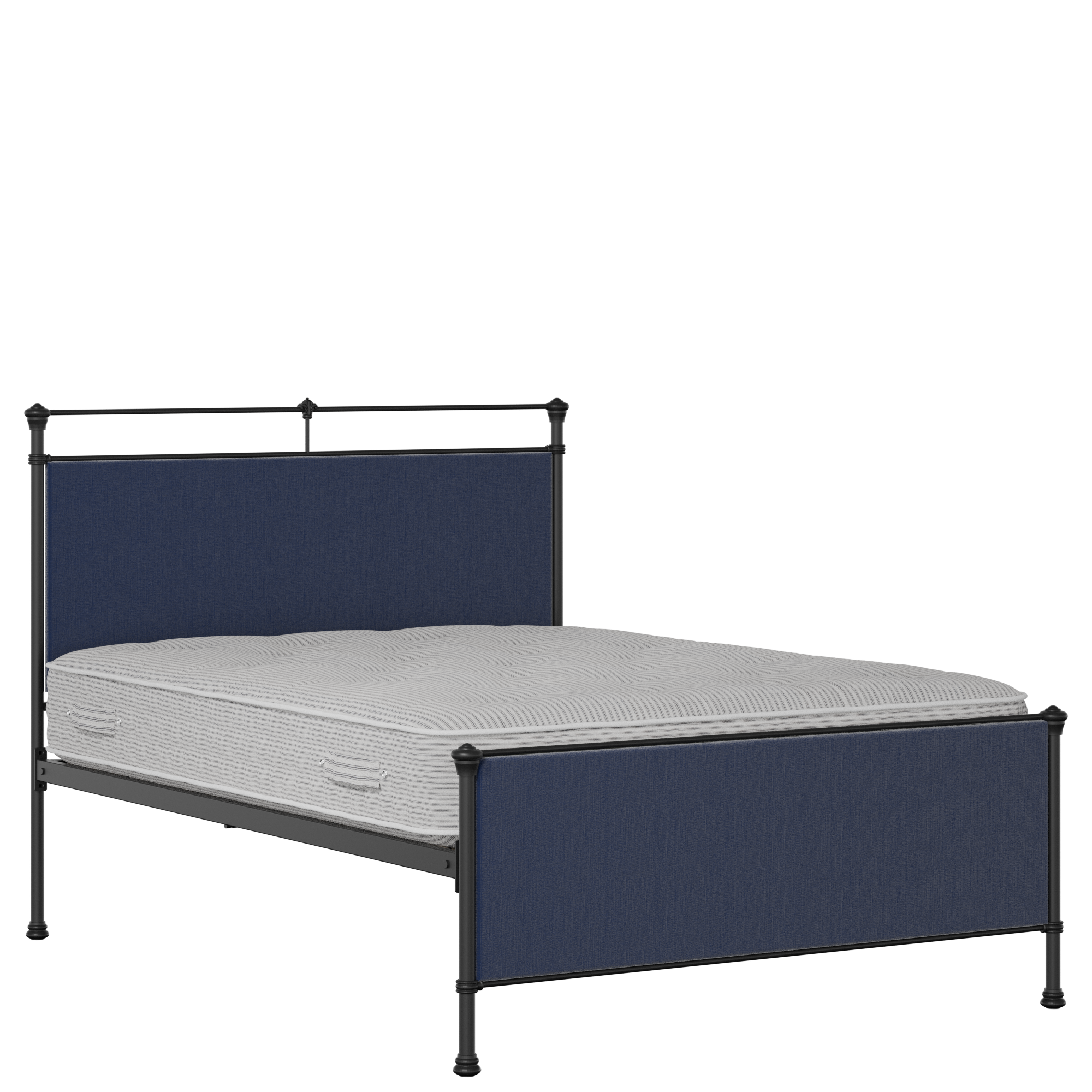 Nancy iron/metal upholstered bed in black with blue fabric