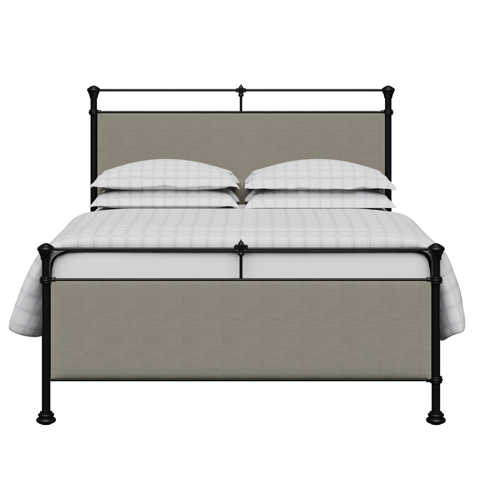 Nancy iron/metal upholstered bed in black with grey fabric