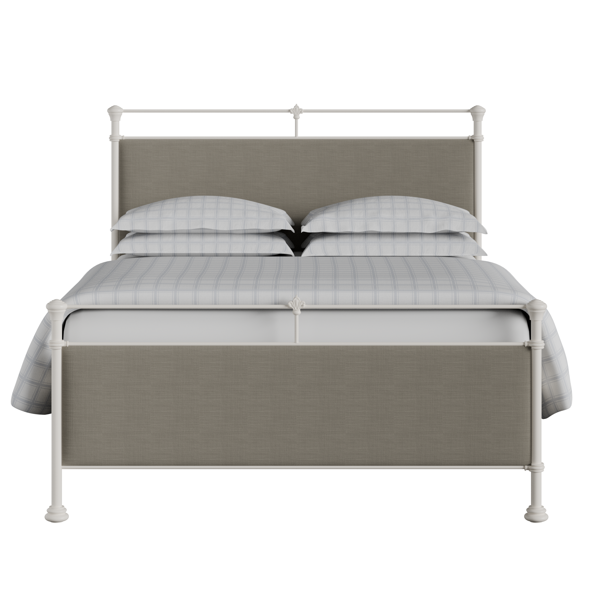 Nancy iron/metal upholstered bed in ivory with grey fabric