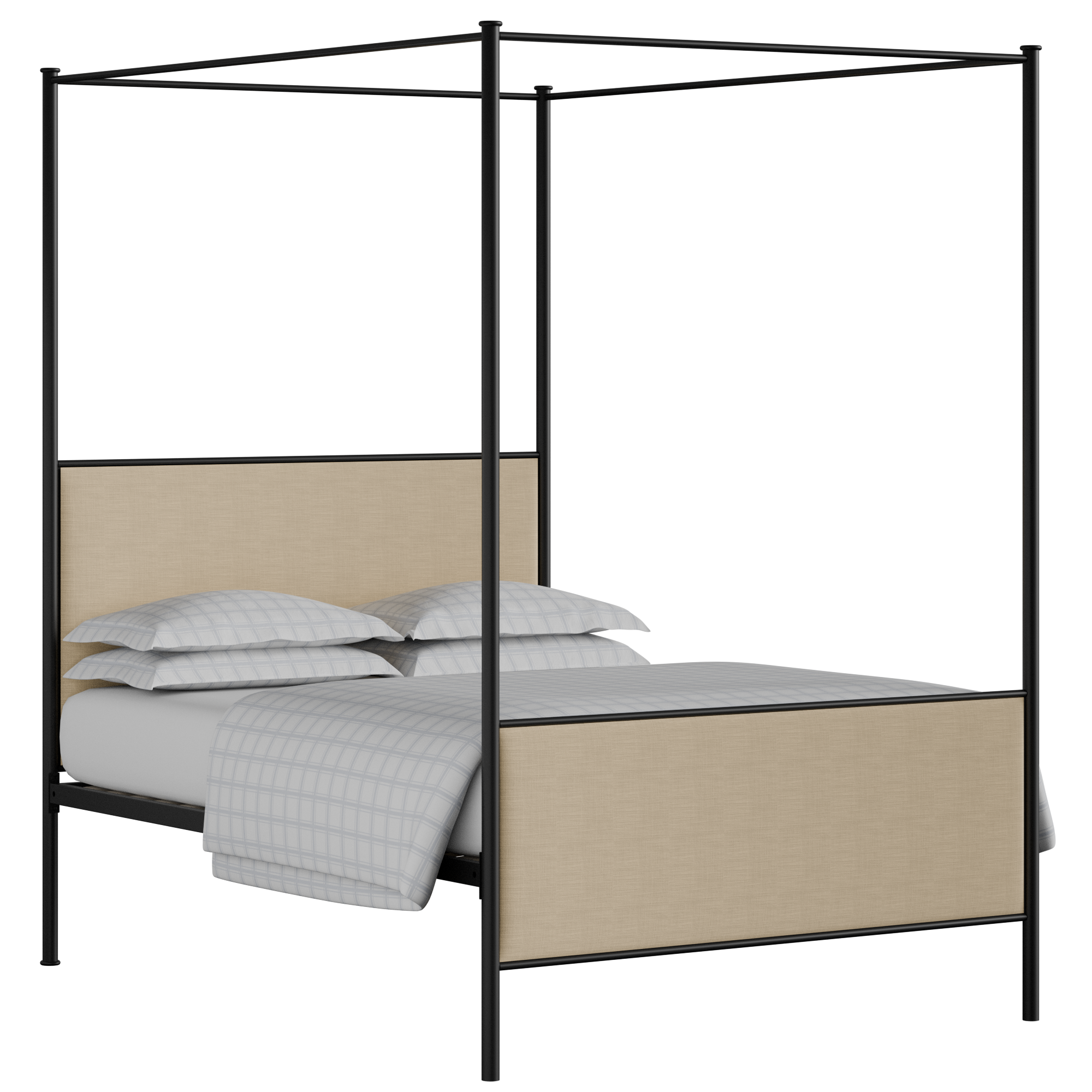 Reims iron/metal upholstered bed in black with natural fabric