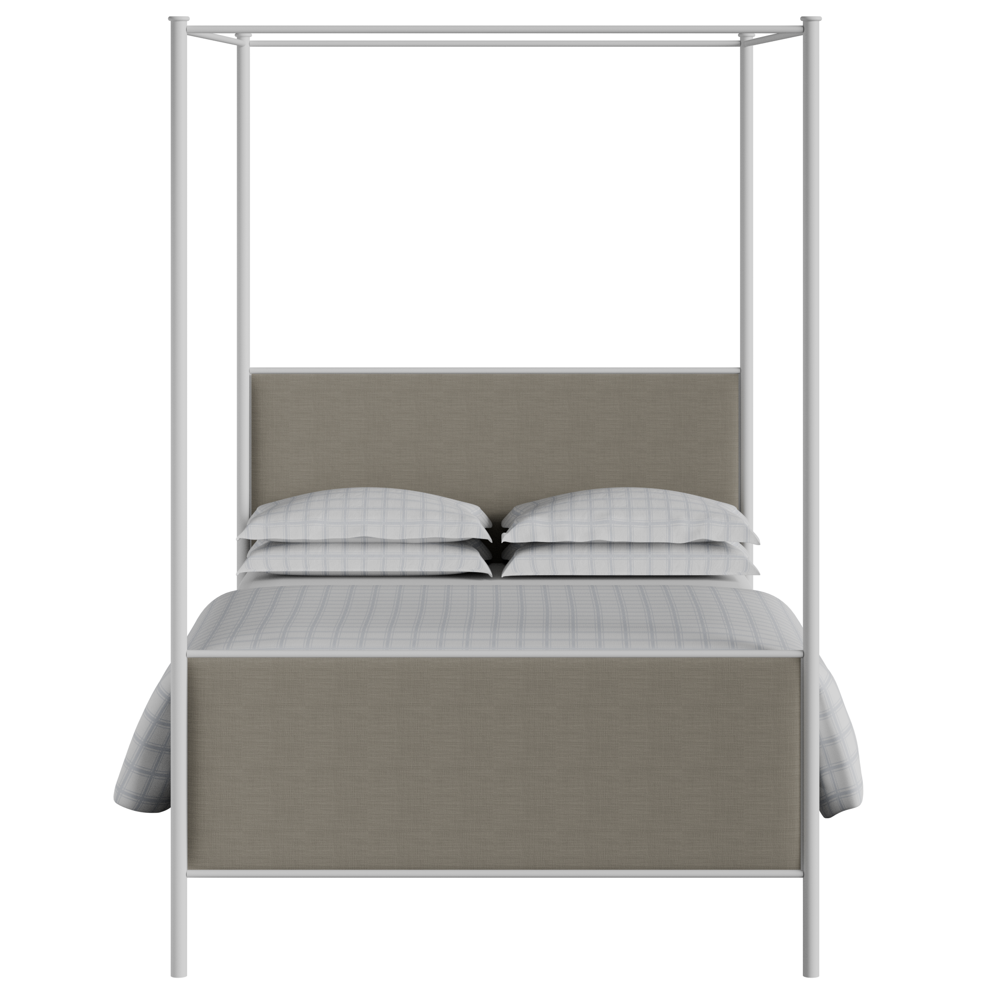 Reims iron/metal upholstered bed in white with grey fabric