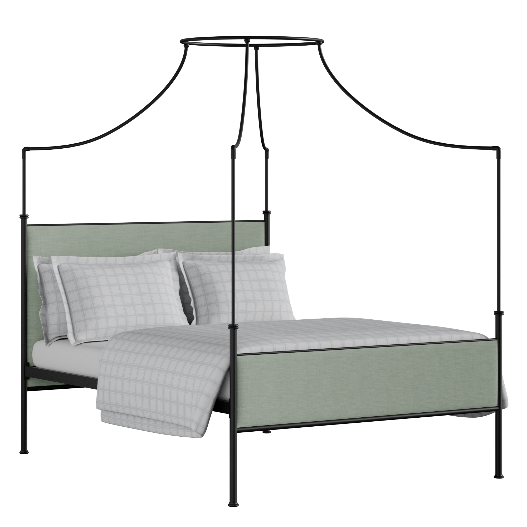 Waterloo iron/metal upholstered bed in black with duckegg fabric