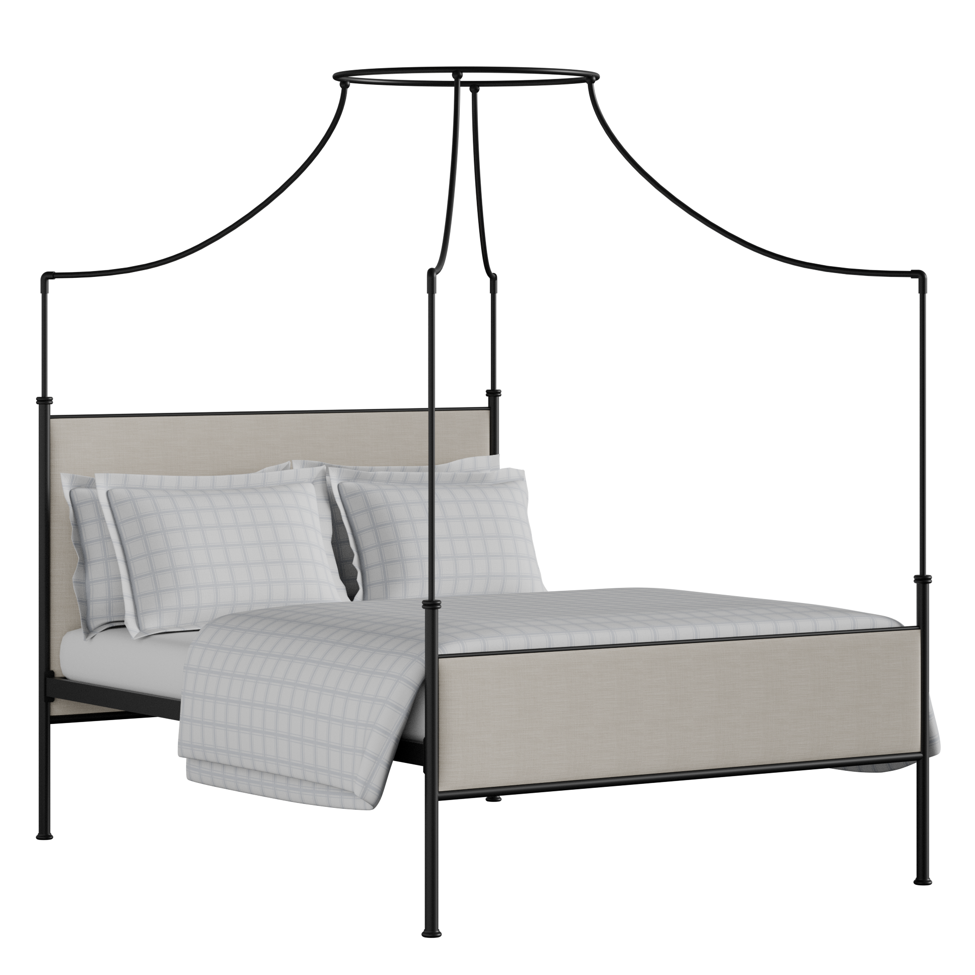 Waterloo iron/metal upholstered bed in black with mist fabric