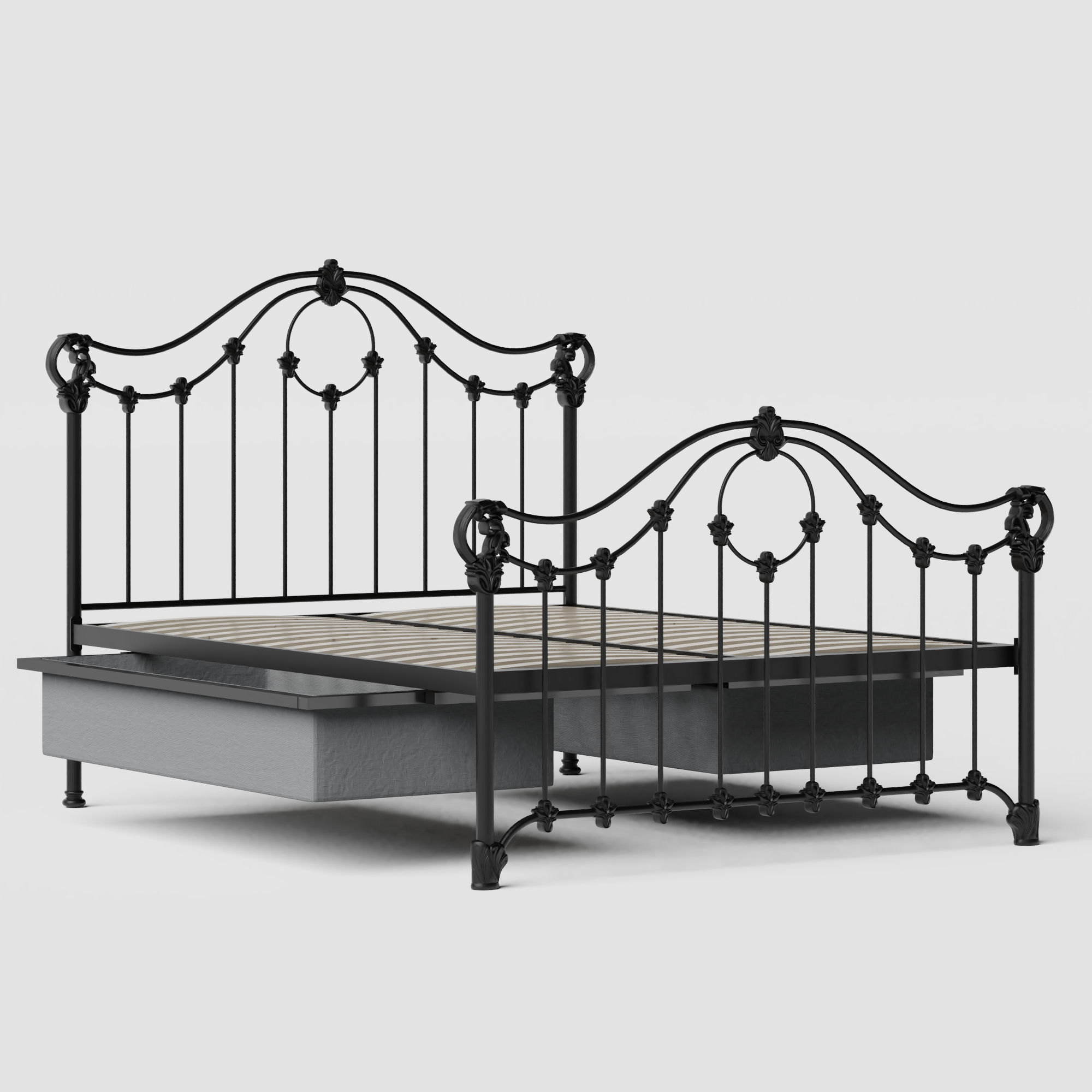 Alva iron/metal bed in black with drawers