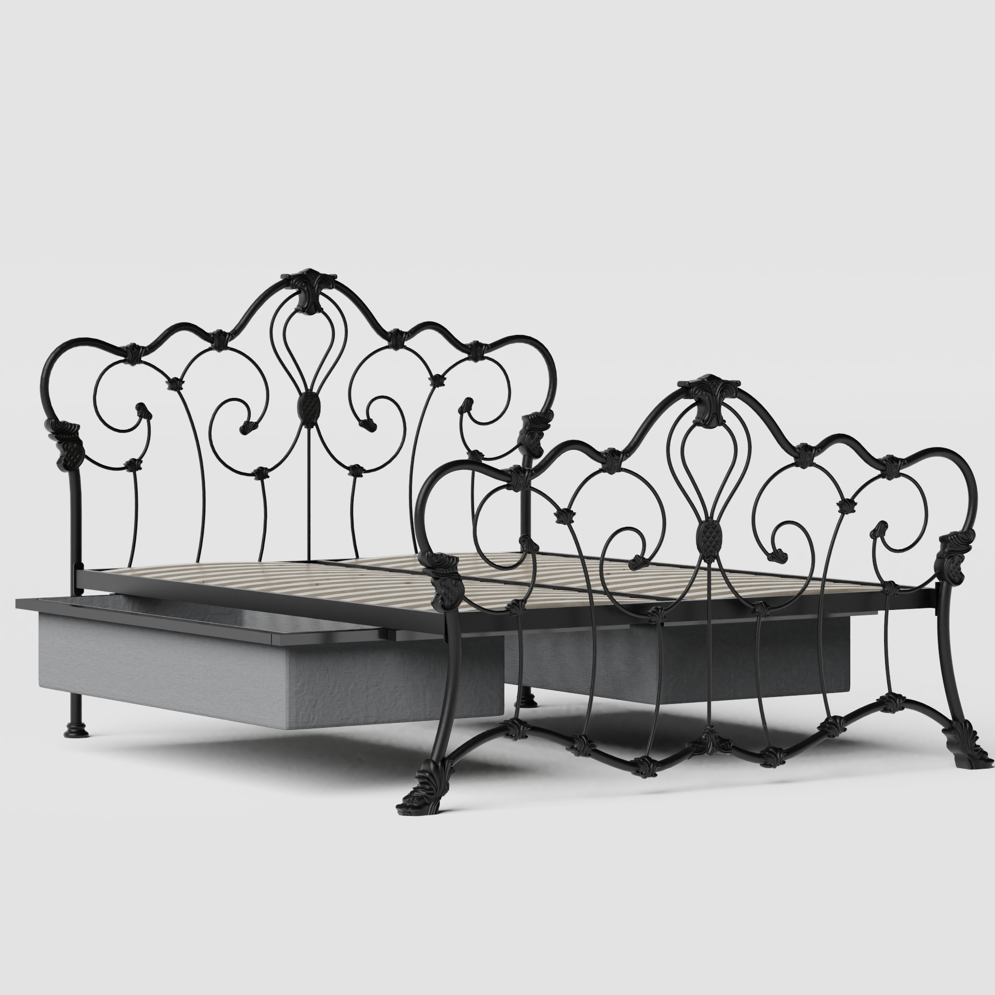 Athalone iron/metal bed in black with drawers