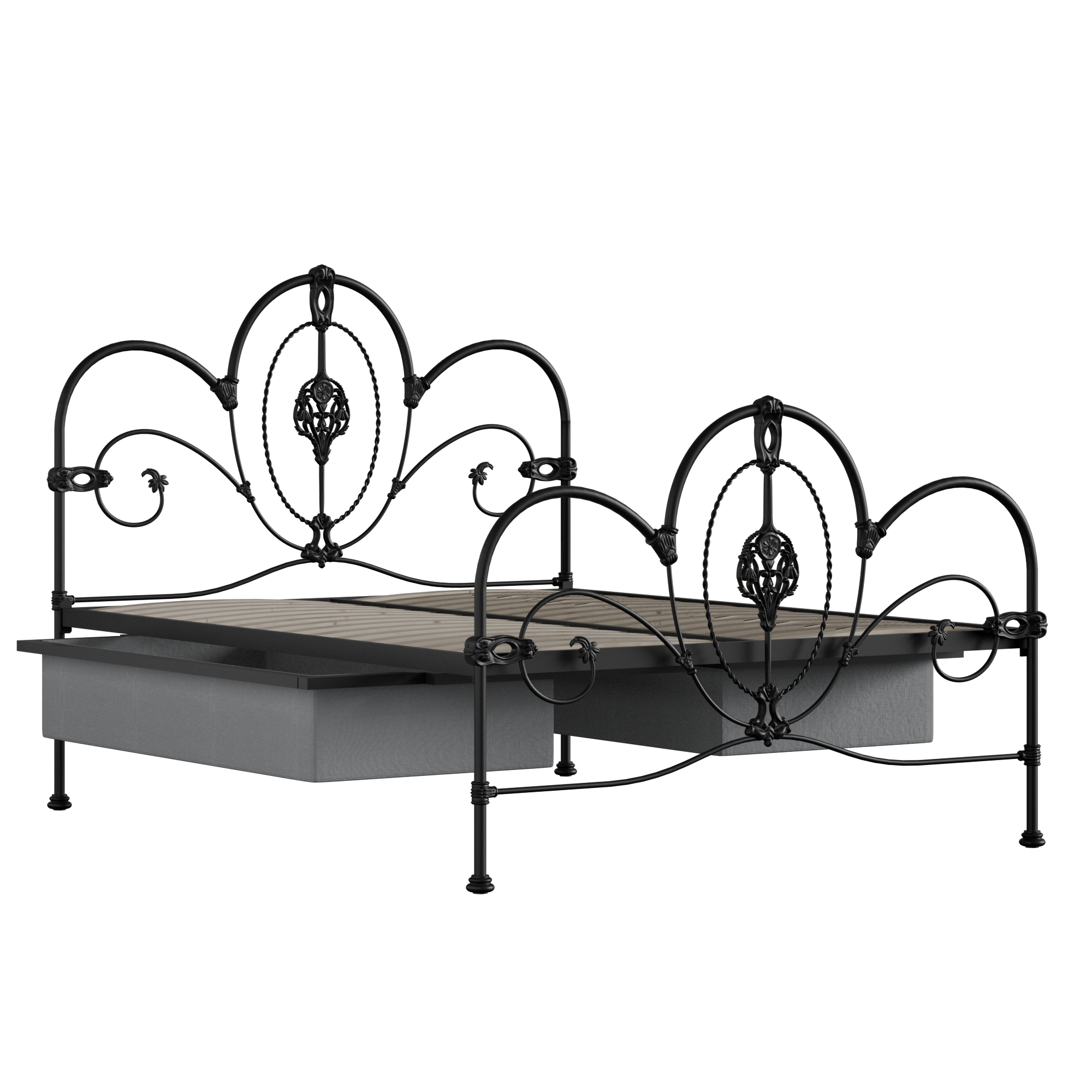 Ballina iron/metal bed in black with drawers