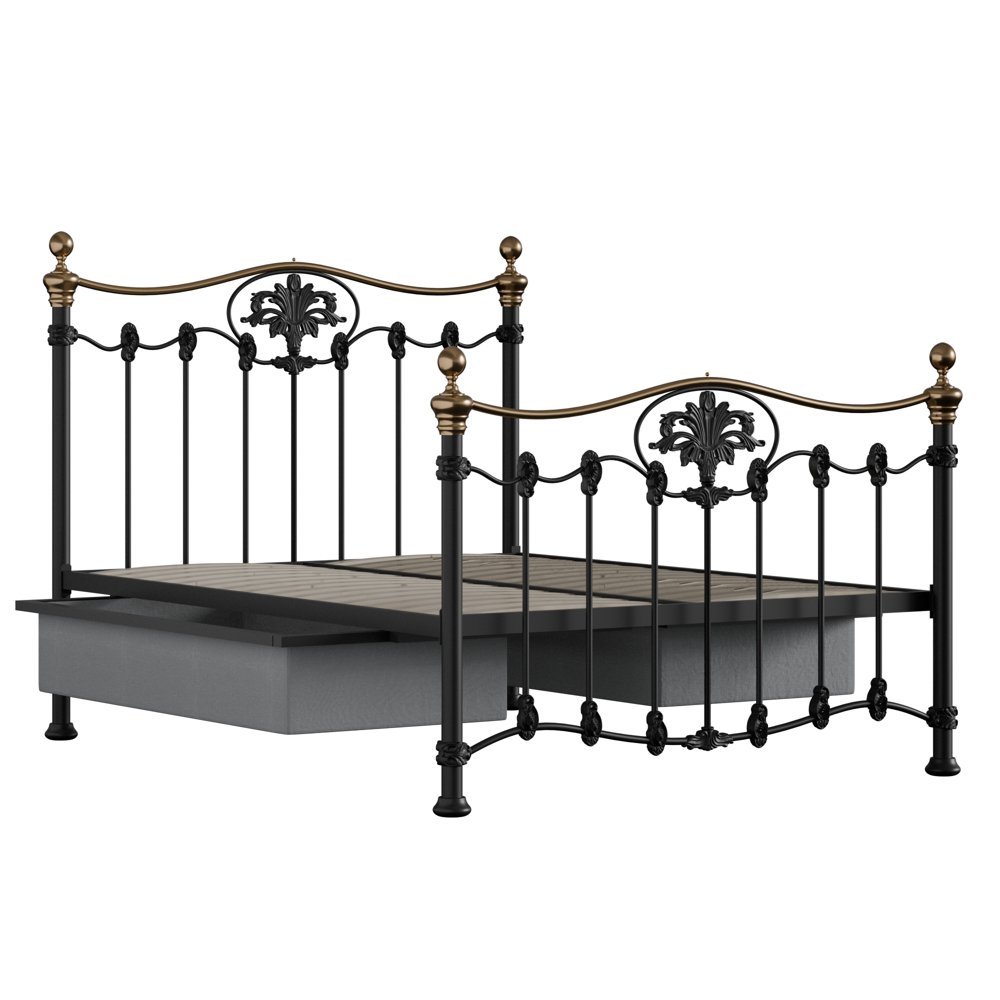 Camolin iron/metal bed in black with drawers