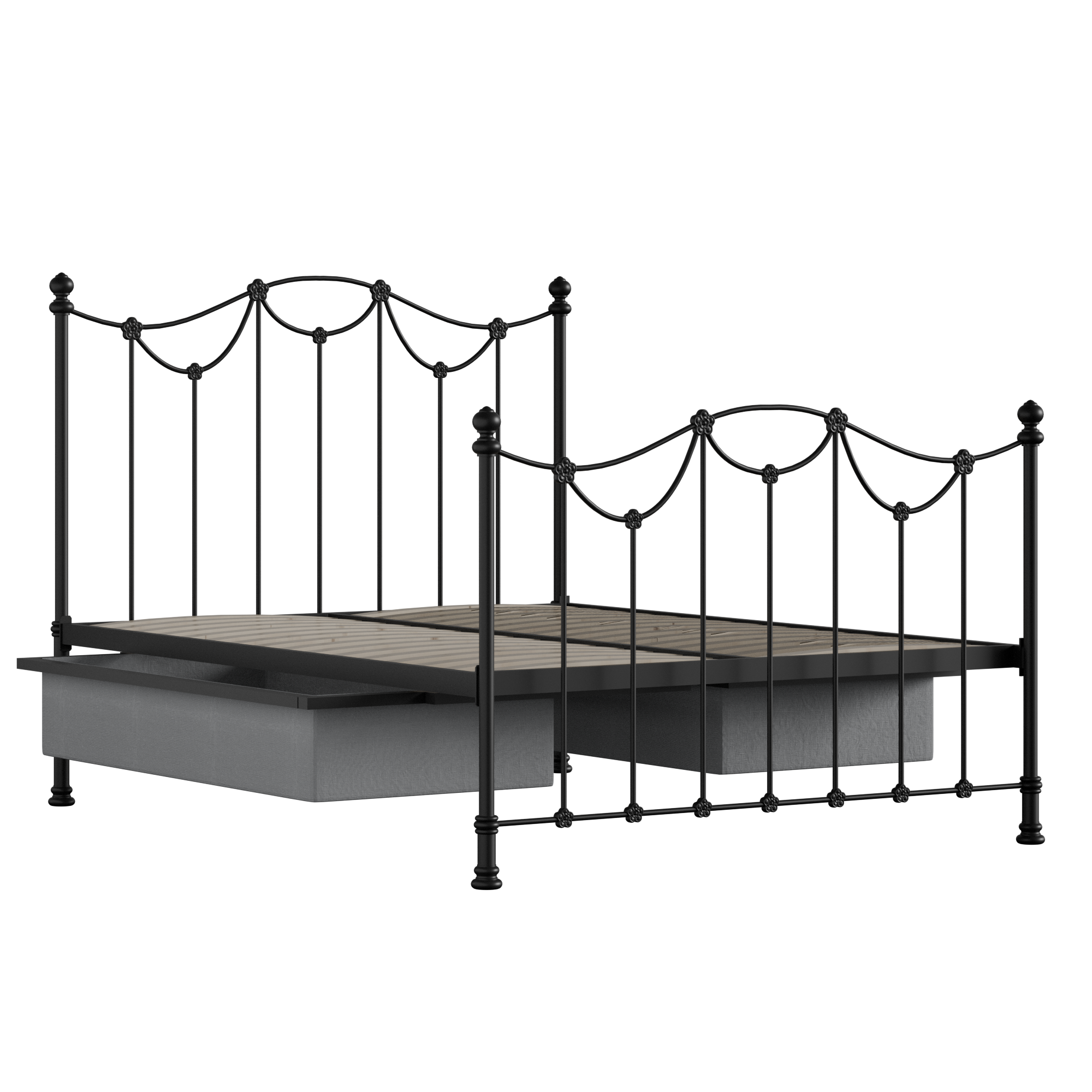 Carie iron/metal bed in black with drawers
