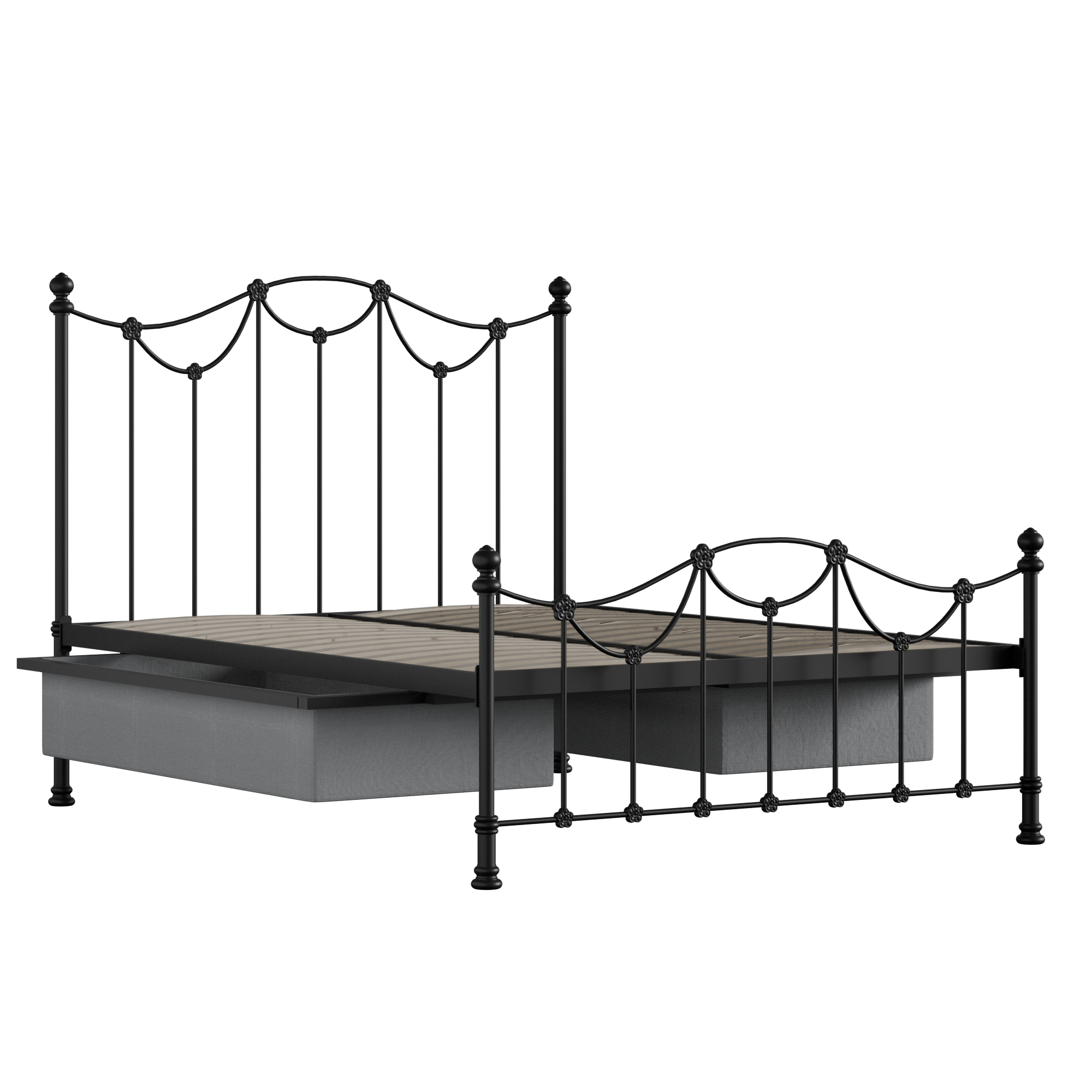 Carie Low Footend iron/metal bed in black with drawers