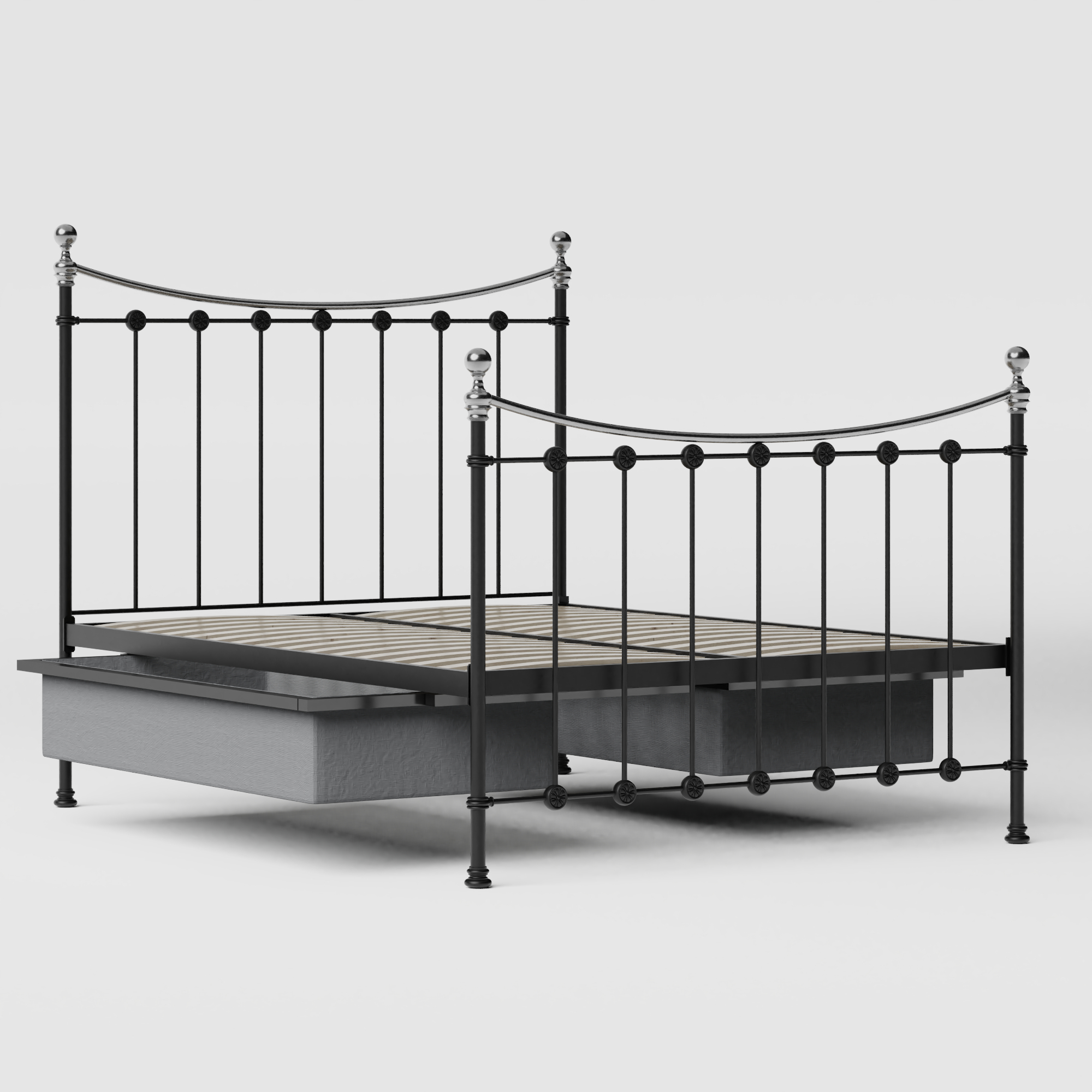 Carrick Chromo iron/metal bed in black with drawers