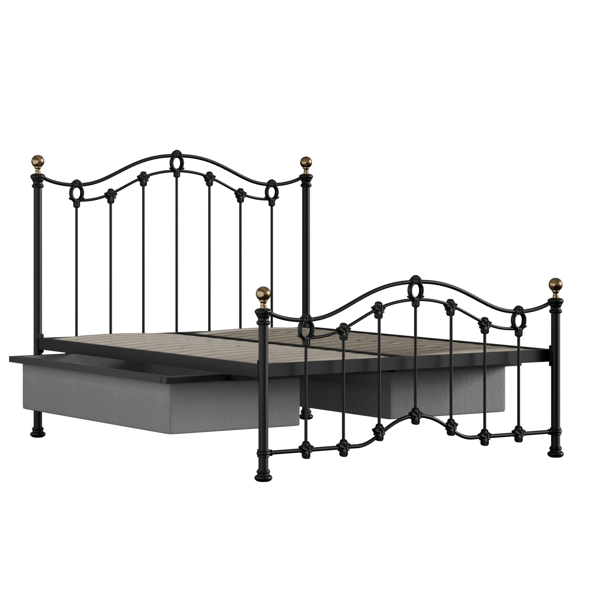 Clarina Low Footend cama de metal en negro con cajones