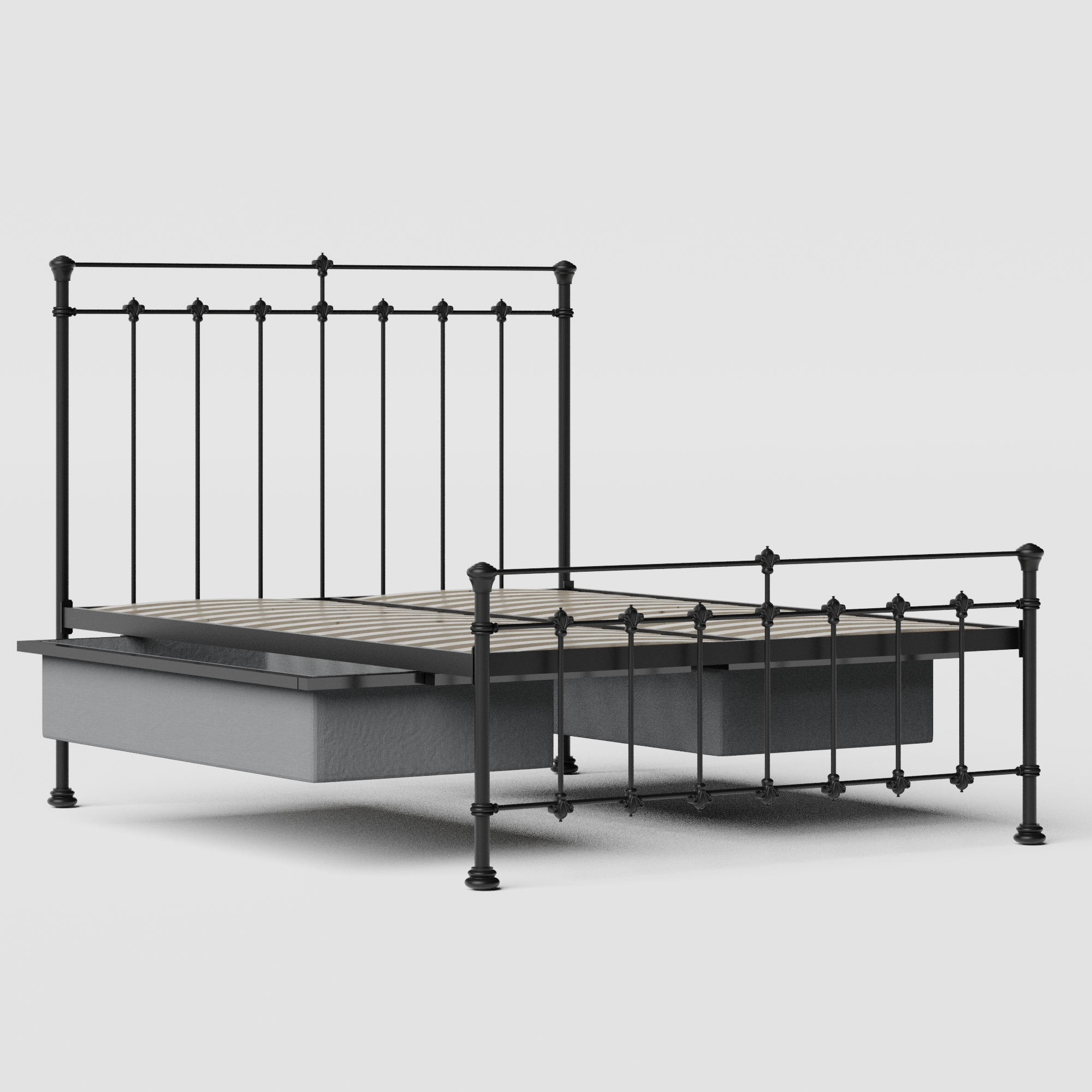 Edwardian cama de metal en negro con cajones