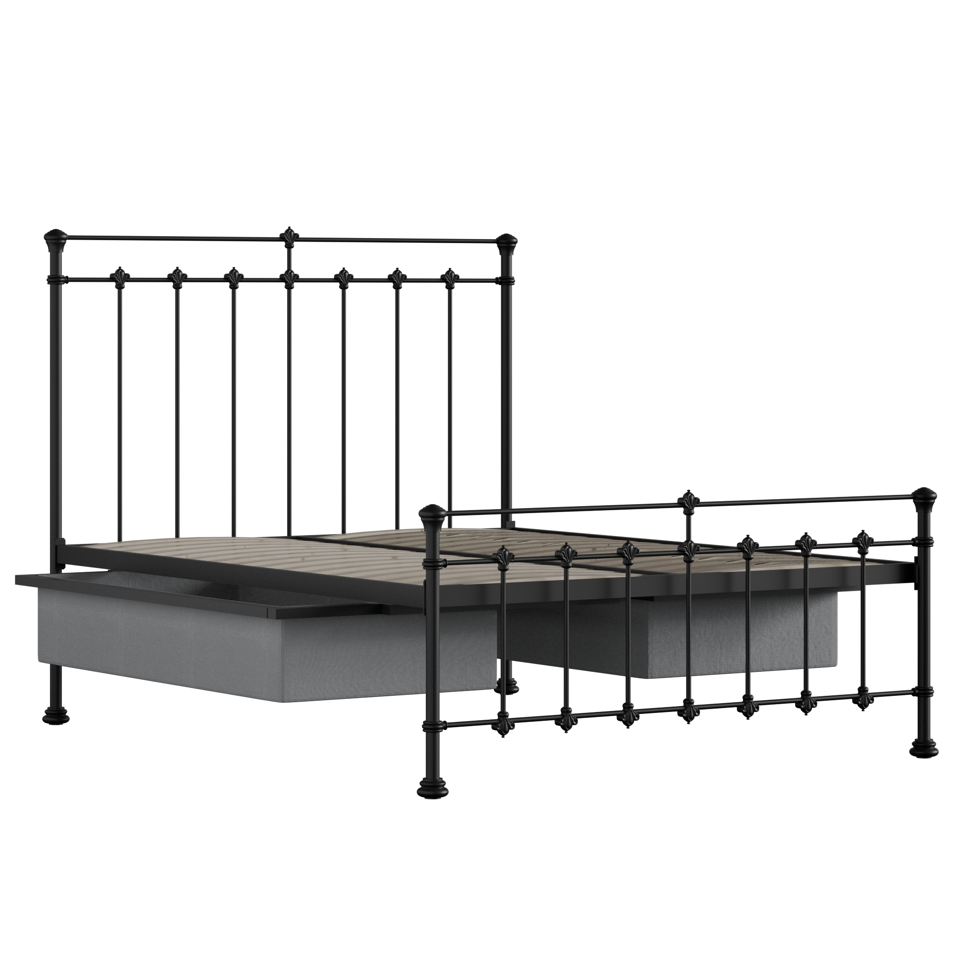 Edwardian iron/metal bed in black with drawers