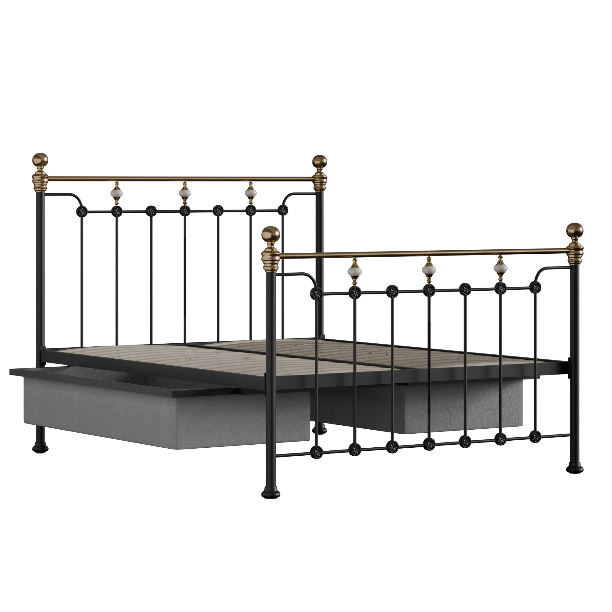 Glenholm iron/metal bed in black with drawers