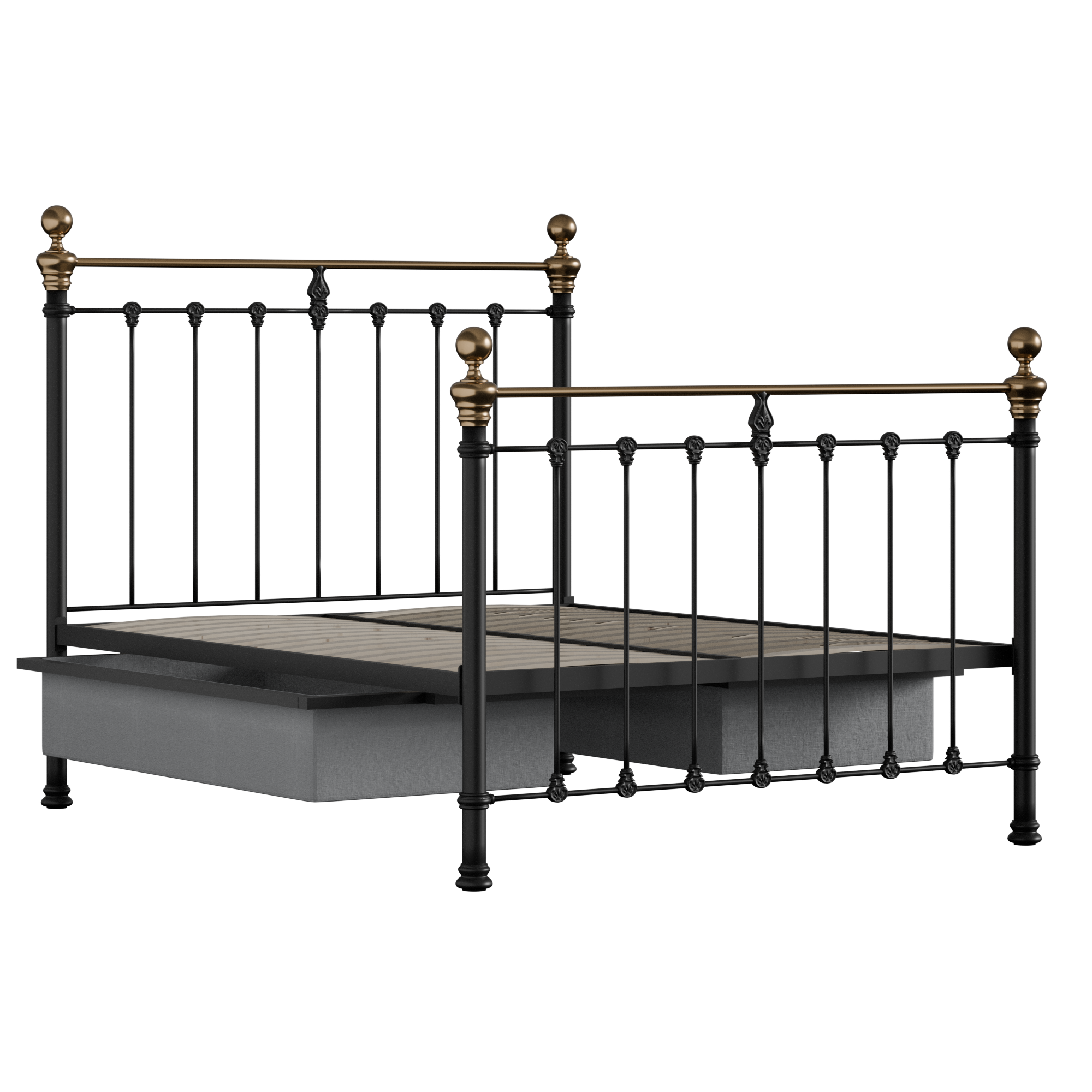 Hamilton iron/metal bed in black with drawers