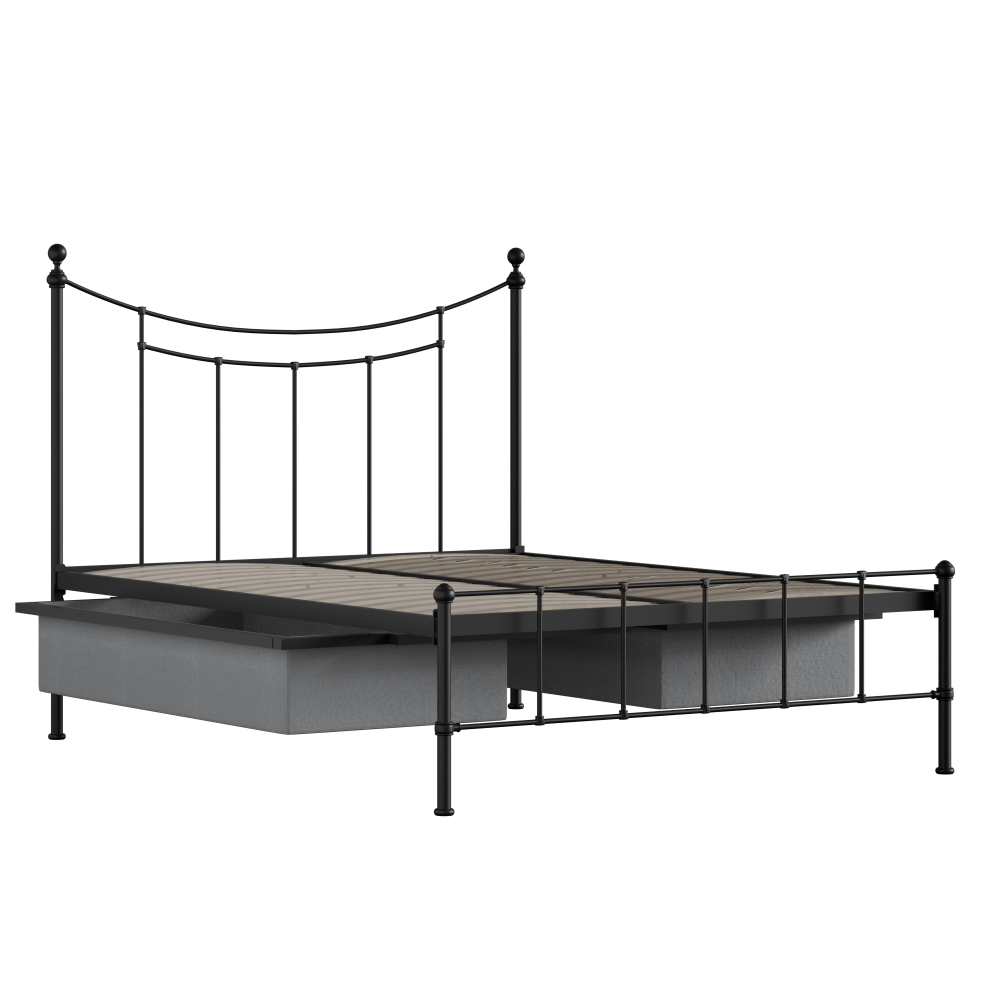Isabelle iron/metal bed in black with drawers
